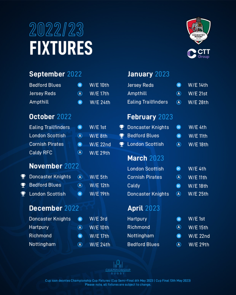 2023/24 Championship Fixtures Announced - Coventry Rugby